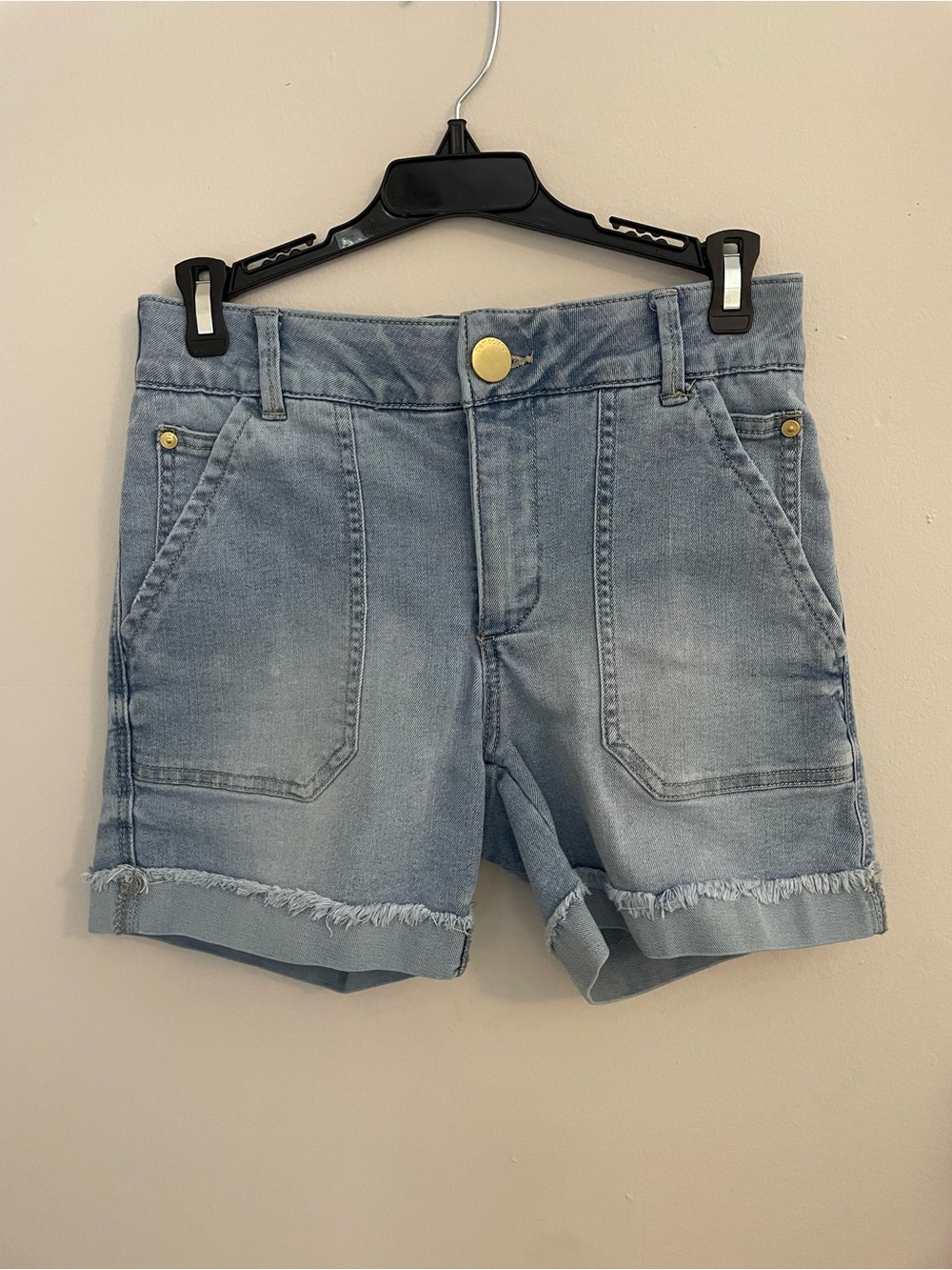 Democracy Light Blue Denim Shorts with Frayed Hem